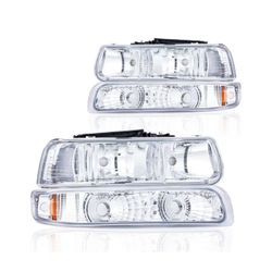 🥨Headlight Assembly Compatible with 1 Chevy Silverado 1/2001-2002 Silverado 1500HD 2500HD 3500HD Chrome Housing Amber Reflector
