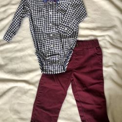 Baby Boy Outfit Plaid Top & Bottom Setp With Bowtie 18 Months