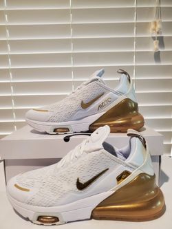 New Nike Air Max 270 Premium Women's Shoes Size 9 White & Gold