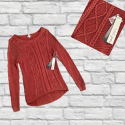 Tribal Jeans Oversized Boho Indie Scoop Neck Sweater Red Orange Knit Small NWT