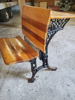 Antique Wood And Cast Iron School Chair