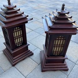 Pair of Japanese Wooden Lantern Decoration