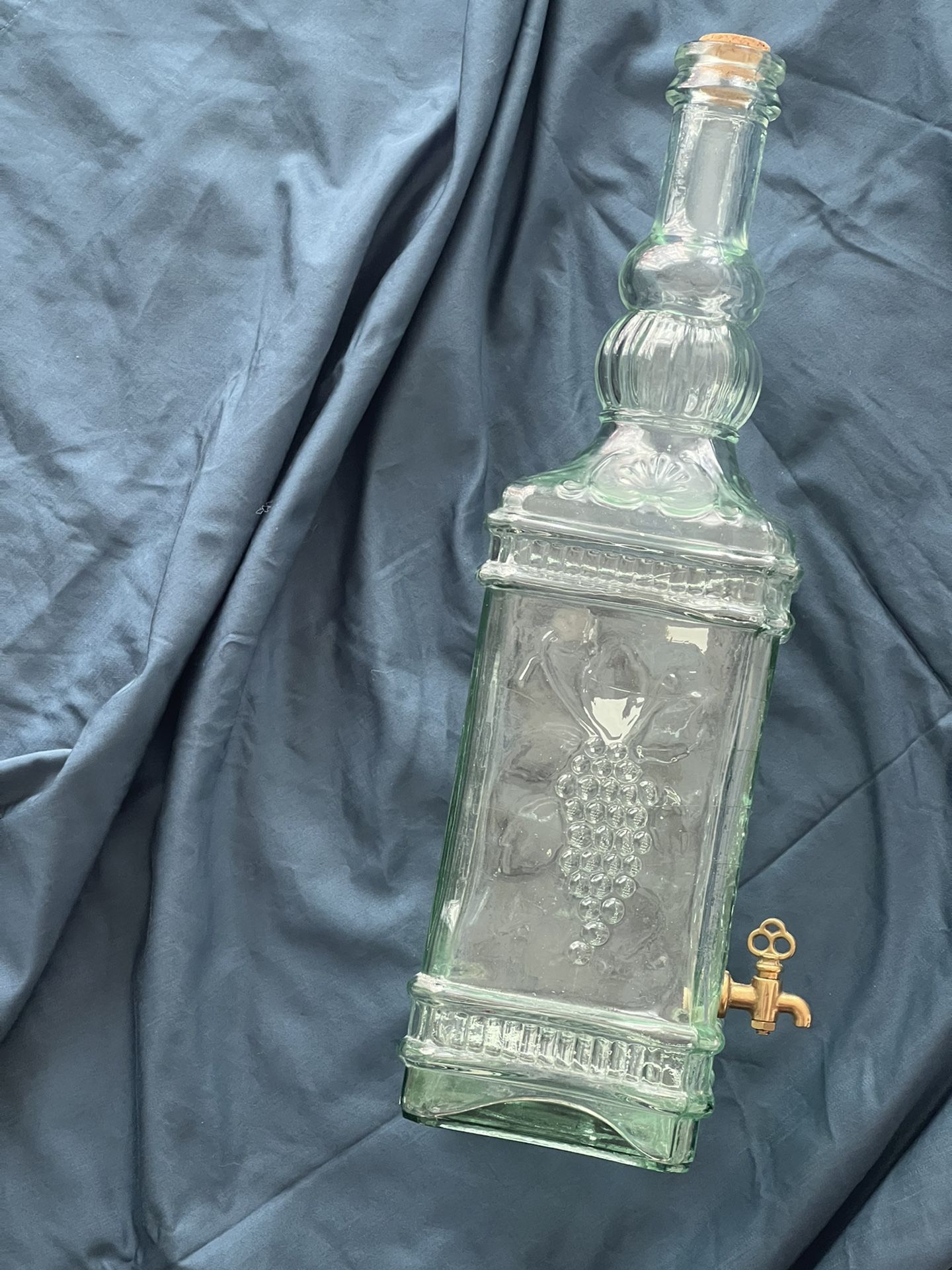 Glass decanter bottle, Vintage- Made in Spain. Oil/Vinegar Grapes Wine Container