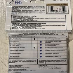 DK EHG 60 8mm Video Cassette – Extra High Grade – Sealed NOS – Made in Japan  ⸻  📄 DESCRIPTION  Vintage TDK EHG 60 (Extra High Grade) 8mm video casse