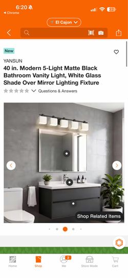 YANSUN 40 in. Modern 5-Light Matte Black Bathroom Vanity Light, White Glass Shade Over Mirror Lighting Fixture