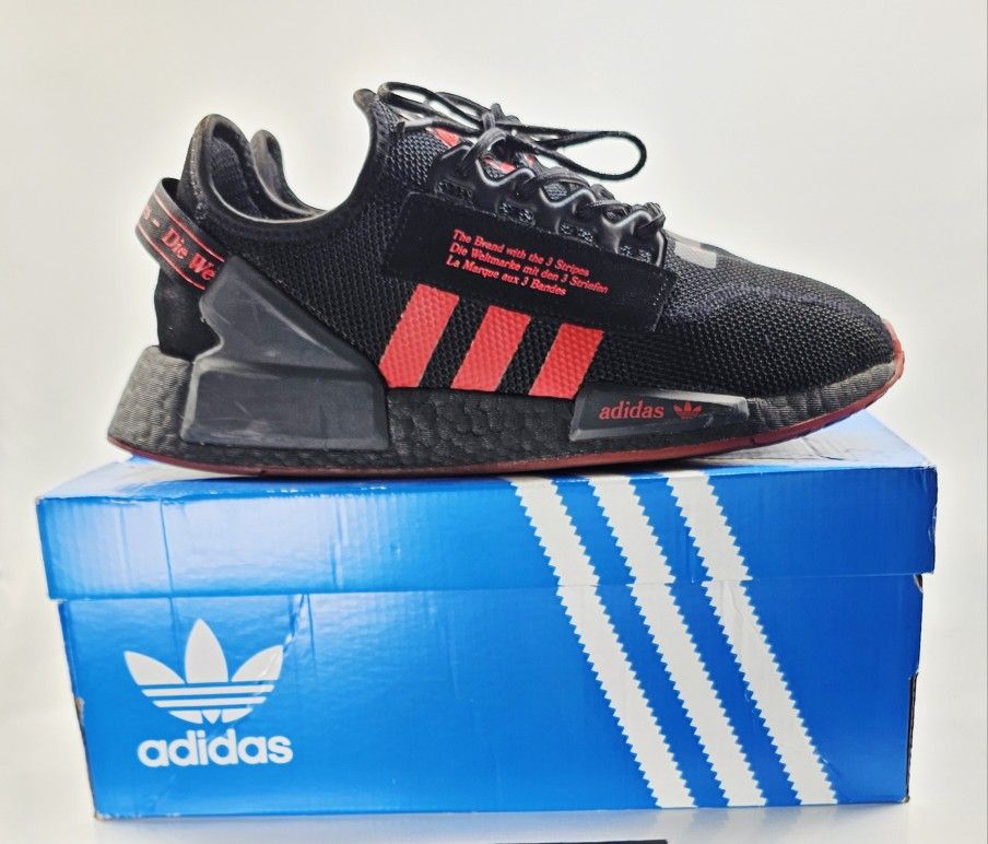 Size 8.5- ADIDAS Originals Men's NMD_R1 V2 Shoes, Core Black/Vivid Red/Carbon.