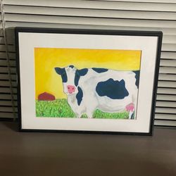 Framed Pastel Art - Grassland Cow