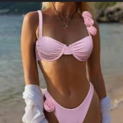 Solid Color Underwire Flower Design Sexy Bikini Set Trendy Swimsuits