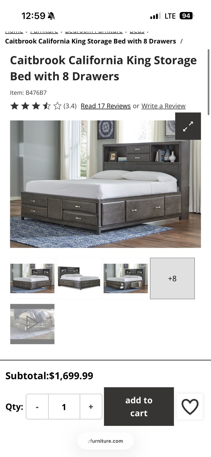 Caitbrook California King Storage Bed with 8 Drawers
