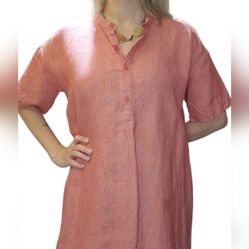 SOLD Eileen Fisher Linen short sleeve Salmon tunic/dress size Oversized 