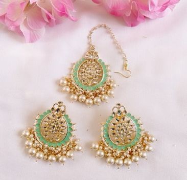 Kundan Earring-Tika(Headpiece) Set 