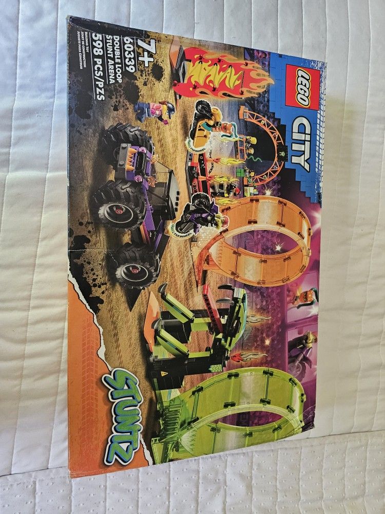 LEGO City Stuntz Double Loop Stunt Arena 60339, Monster Truck Playset with 2 Toy Motorcycles, Ramp, Wall of Flames, Ring of Fire, Snapping Snake Loop