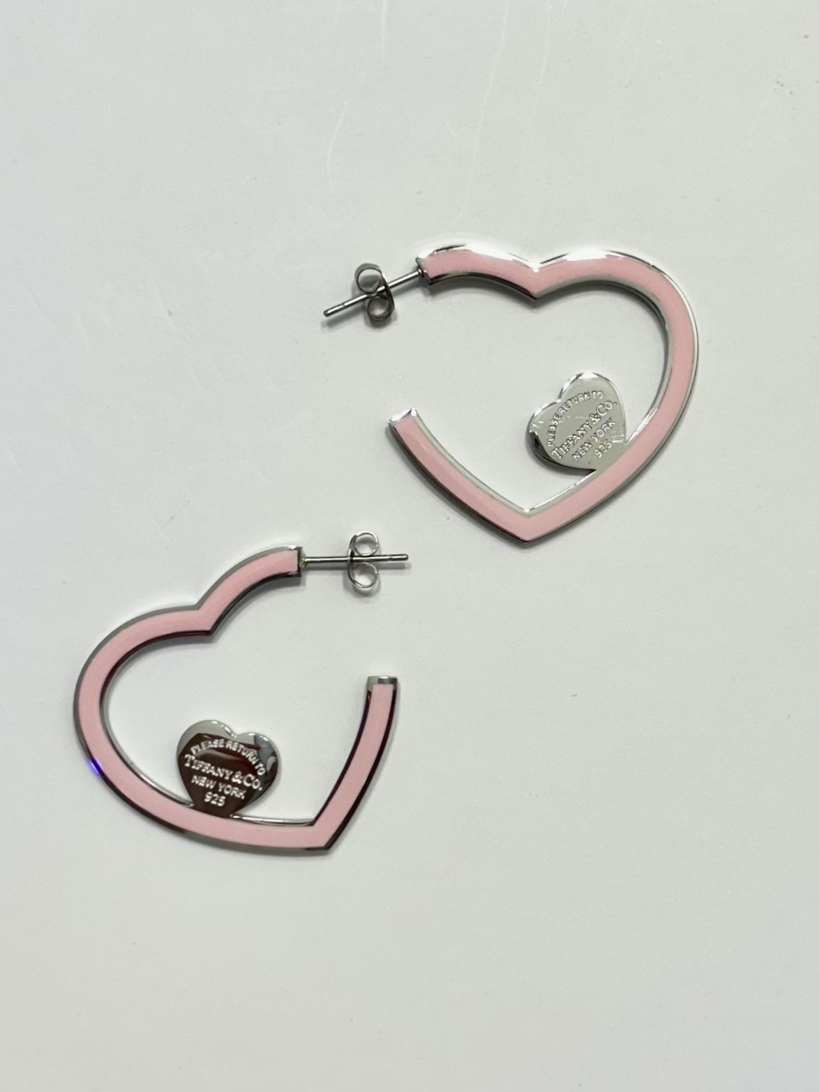 Pink Heart Silver Earrings 