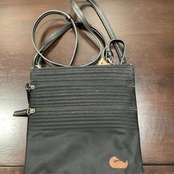 DOONEY & BOURKE NORTH SOUTH TRIPLE ZIP BLACK NYLON EMBROIDERED DUCK CROSSBODY 