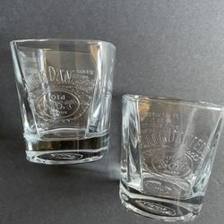 Set of 2 Jack Daniel’s  Heavy Weighted  Square Bottom Whiskey Bar Glasses