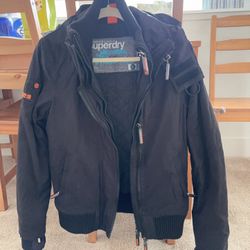  Superdry Microfiber The Windbomber Coat Women M Long Sleeve Jacket Black Windbreaker top Outwear outfit  Comes from pet free smoke free home  I no lo