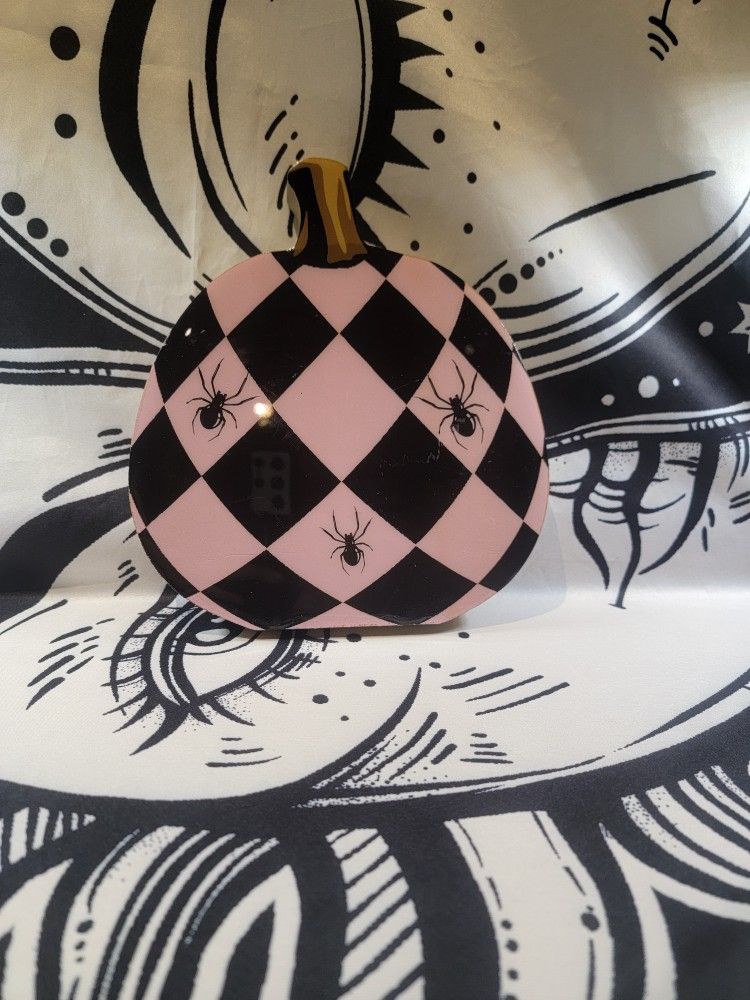 Harlequin Pink And Black Pumpkin Decor