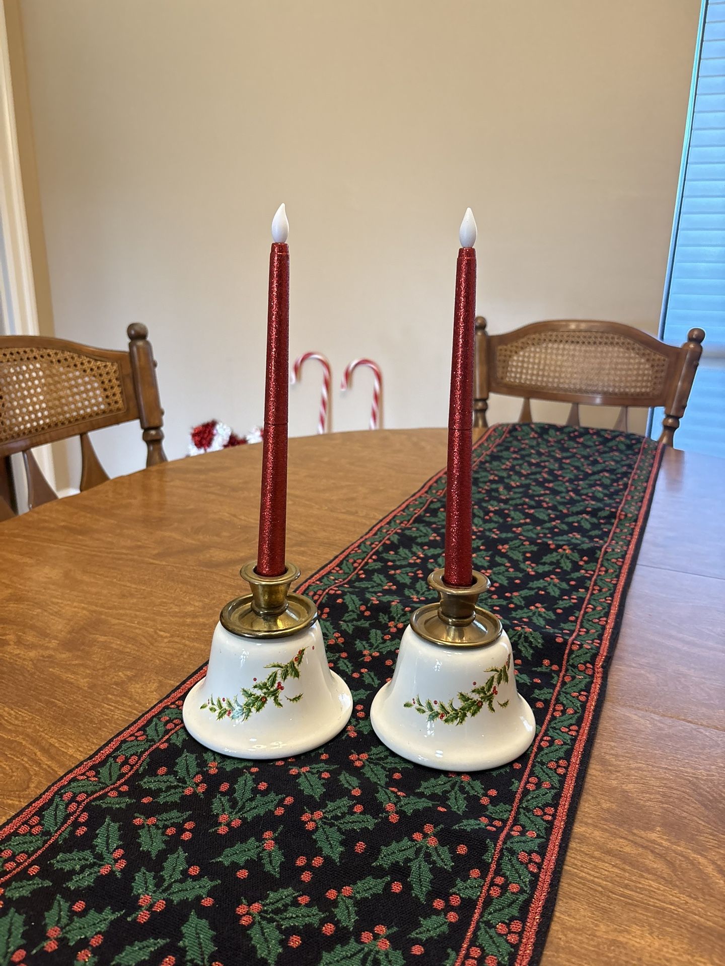 Christmas Decor Red Candles With Glass Candle Holders