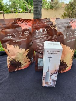 Set Of 3 Ryze Mushroom Coffee and Frother/ Set De 3 cafe de Champiñones y batidora