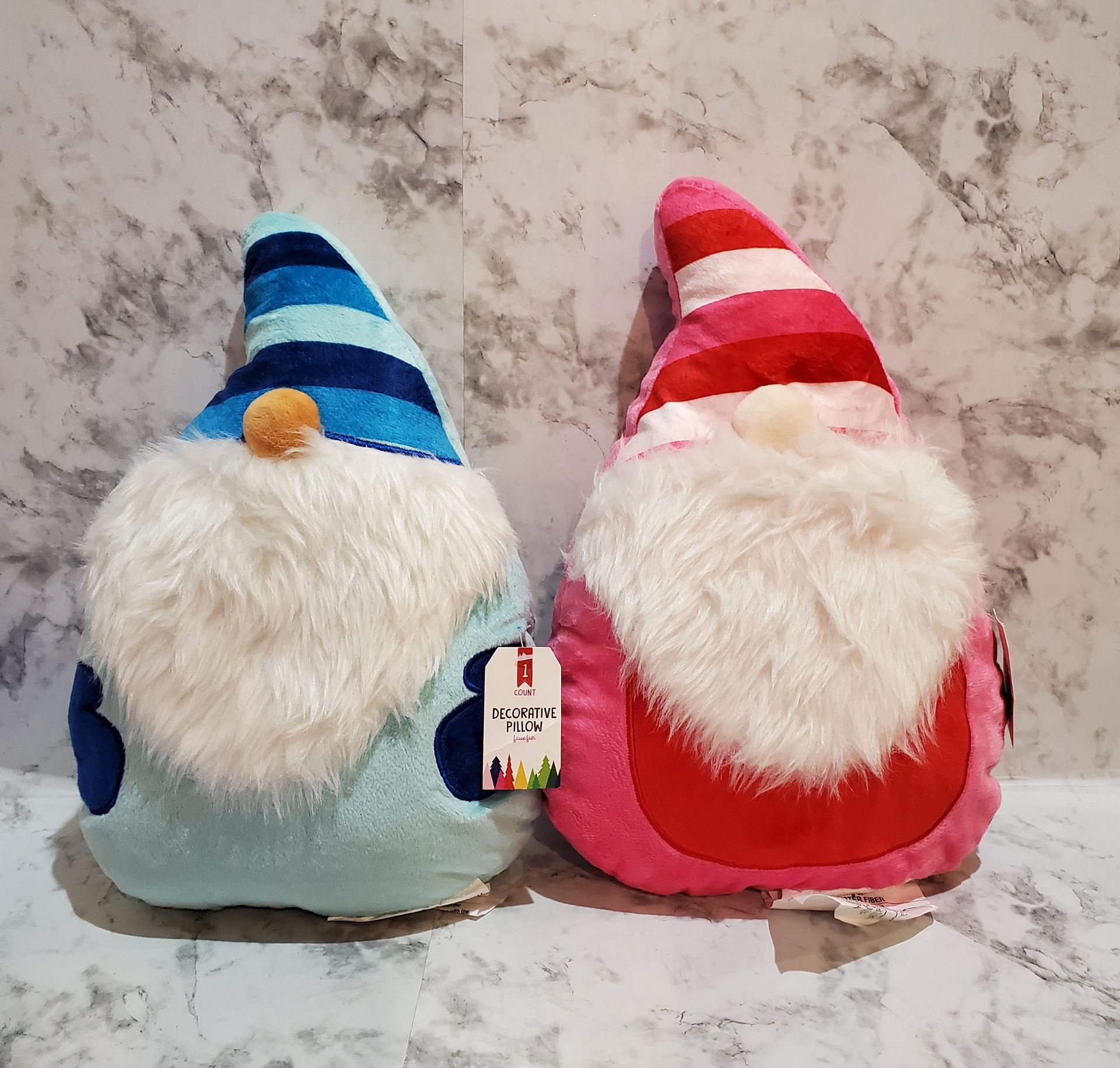 Gnome Blue And Pink Decorative Faux Fur Pillow Set