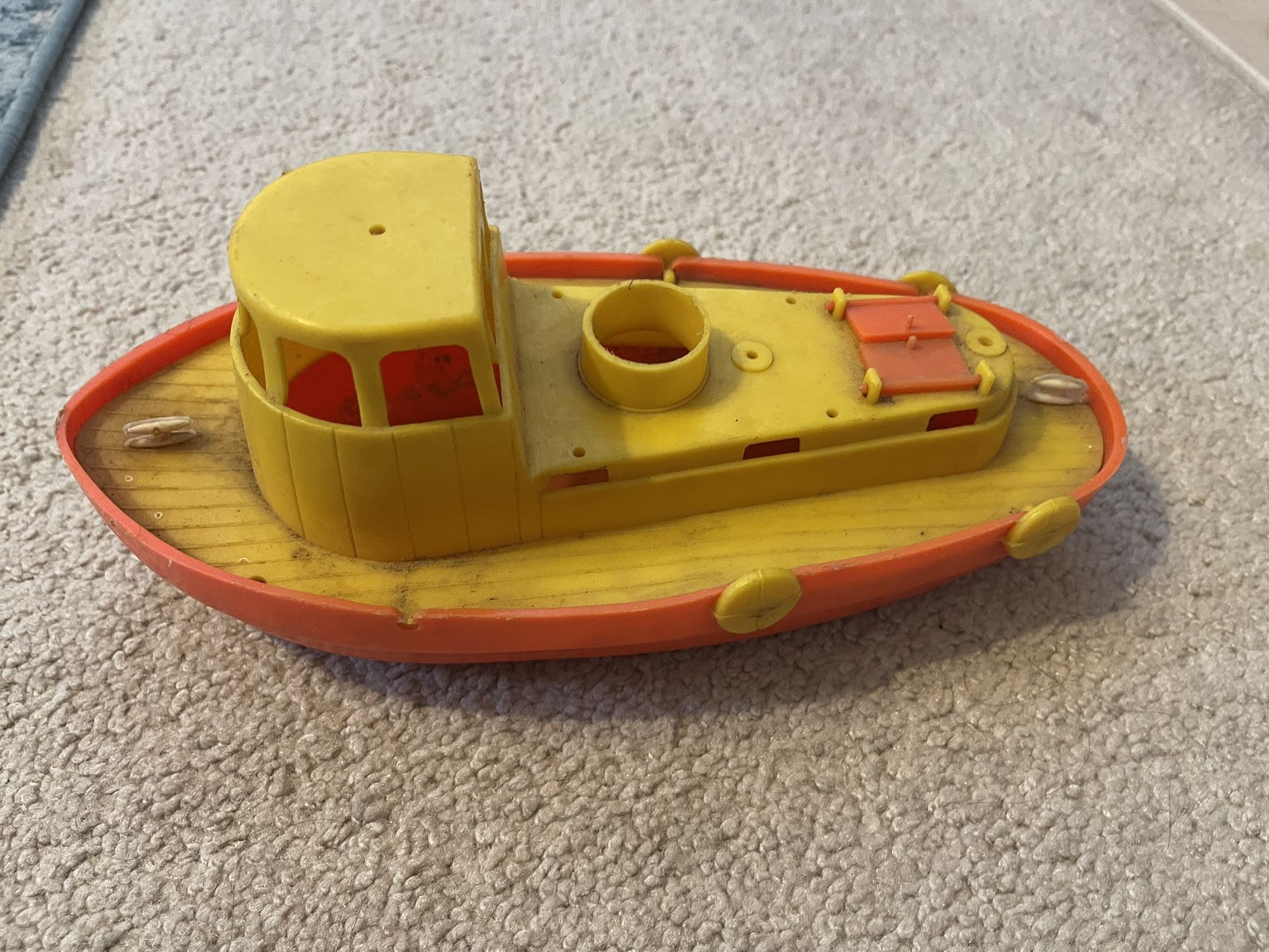 Boat, Vintage Bathtub Toy, Orange, Yellow, Kids