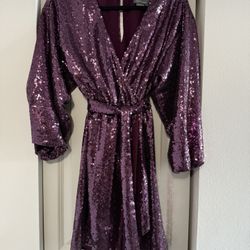 Anthropologie Purple / Plum / Burgundy Sequin Long Sleeve Party Mini Dress XS