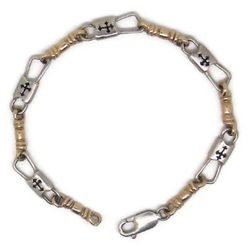 7" ACTS Bracelet Fishers Of Men Silver and 10K Gold Regular Link, Budded Cross!