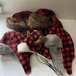 Family Matching Buffalo Plaid Winter Trapper Hats Set