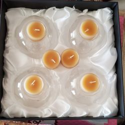 Glass Candle Holders With Candles- Please Read Description. 