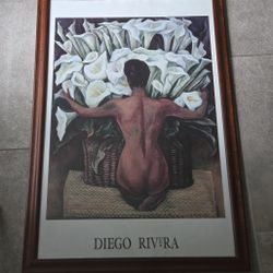 Diego Rivera Nude with Calla Lilies Vtg Framed Poster 1995 39x27"