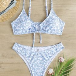 Ditsy Floral Tie Front Bikini Swimsuit