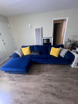 Blue sofa with chaise lounge