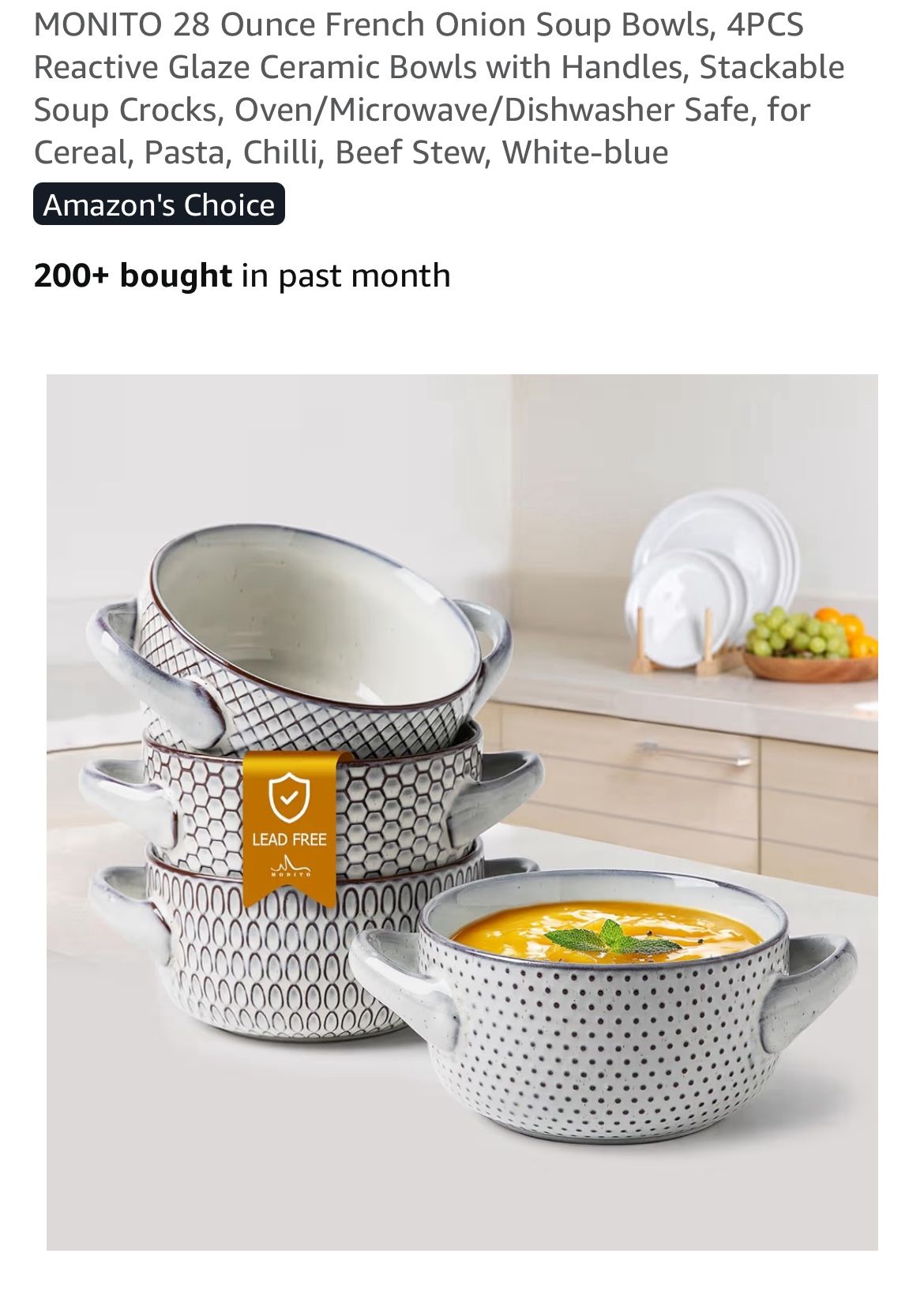 28 Ounce French Onion Soup Bowls, Four Piece