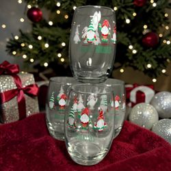 Happy Holidays Gnome Stemless Wine Glasses Set of 4
