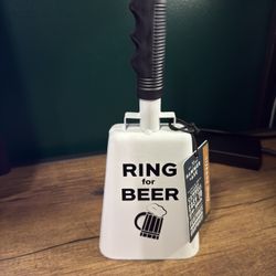 Ring for Beer Cowbell with Sentiment: Hammer + Axe Funny Noisemaker Beer Gift, White