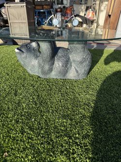 vintage 1970s sculptural coffee fiberglass table black bear base 45”l by 32”w by 16”t