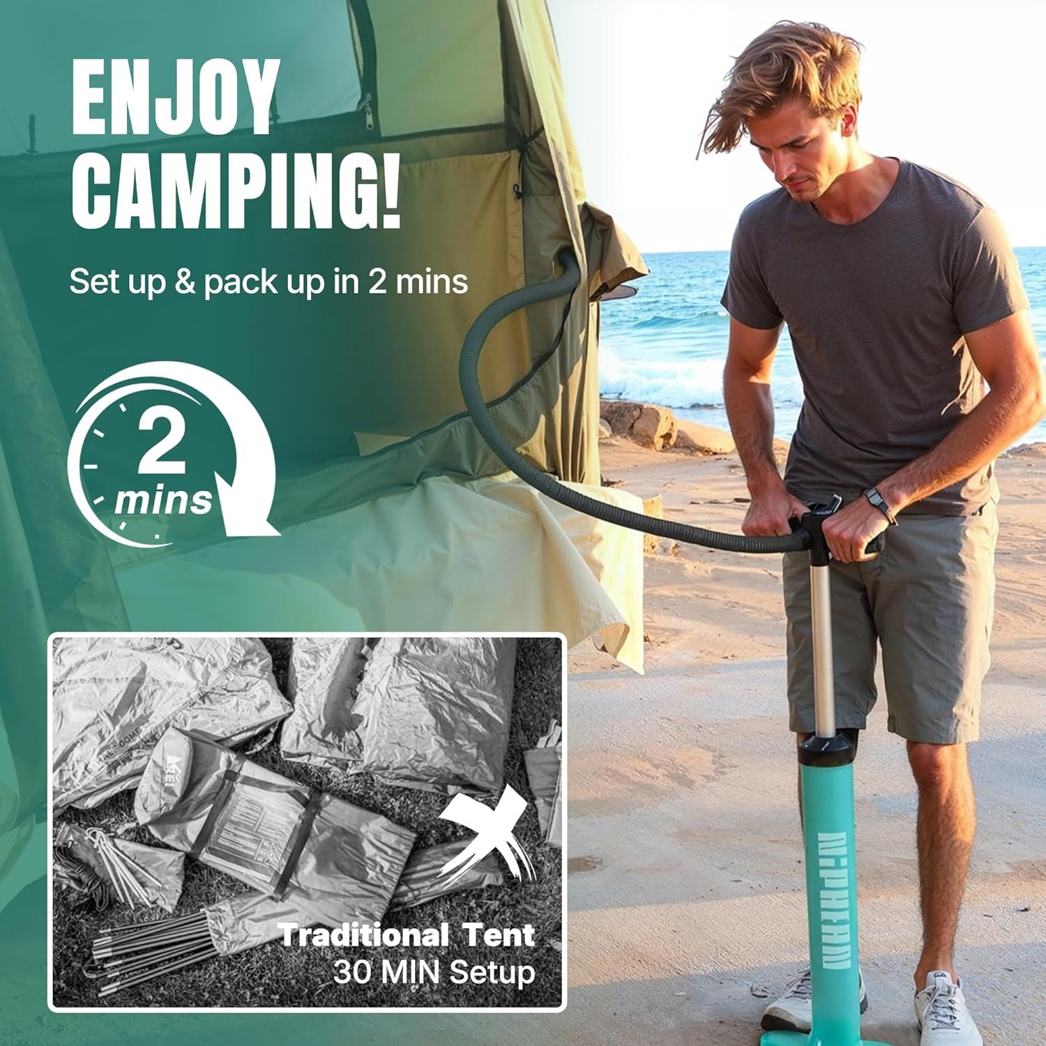 Niphean Truck Bed Tent 5.5ft-8ft for 2+1 People/Family, 2 Mins Fast Setup Inflatable Pickup Truck Tent, PU 3000mm Waterproof & High-Strength Windproof