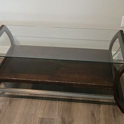 glass and wooden coffee table 