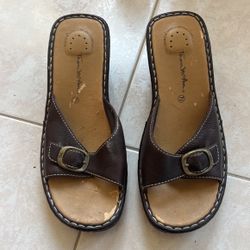 Brown With Gold Buckle Wedges 