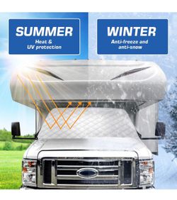 BougeRV RV Windshield Window Snow Cover for Class C Ford E-2025 Motorhome, Windshield Cover for Ice and Snow RV Front Window Sunshade Cover RV