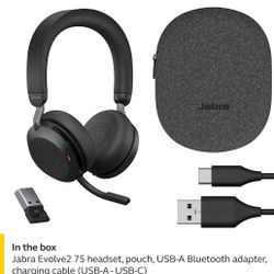 Jabra Evolve2 75 PC Wireless Headset with 8-Microphone Technology - Dual Foam Stereo Headphones with Adjustable Advanced Active Noise Cancelling, USB-