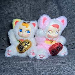 Sam Sam Lucky Cat Plush Keychains By Kenny Wong-Fortune & Pink Bundle