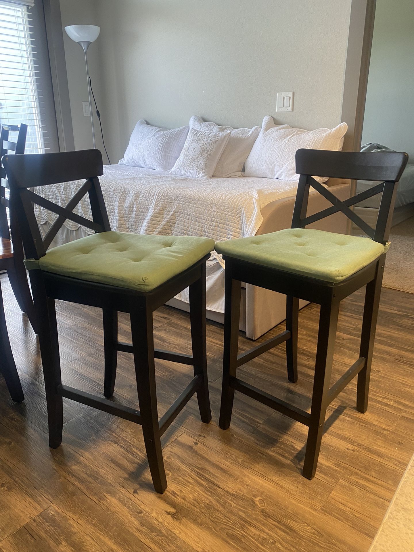 Black Bar Stools With Sage Green Cushions