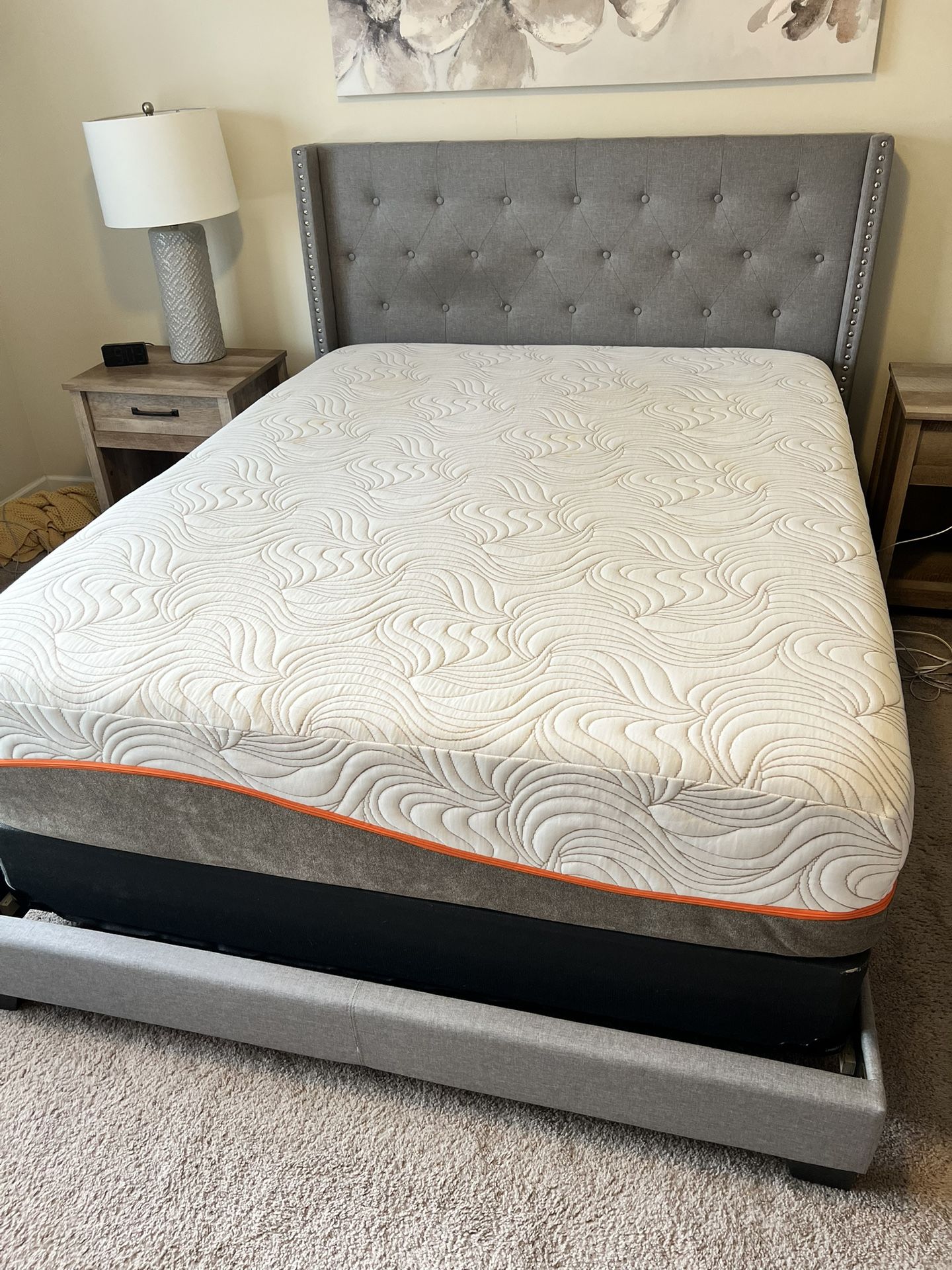Gray Fabric Queen Bed