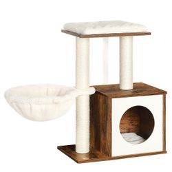 FEANDREA Small Cat Tree for Kittens, Modern Cat Tower for Indoor Cats, Cat Condo with Scratching Posts, Removable Washable Cushions, Rustic Brown UPCT