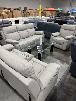 Grey Recliner Living Room 3Pcs Sofa Set / Juego de sofás de 3 piezas para sala de estar reclinable gris