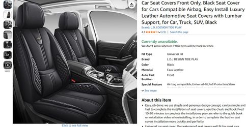 Universal L.D.J *2 Front* Car Seat Covers PU Leather Black