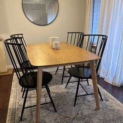 Wood Dining Table & Metal Chair Set 