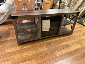 Wooden TV Stand With Electric Fireplace  60”L x 16”W x 24”H  Fireplace is 17”W x 16”H  $130