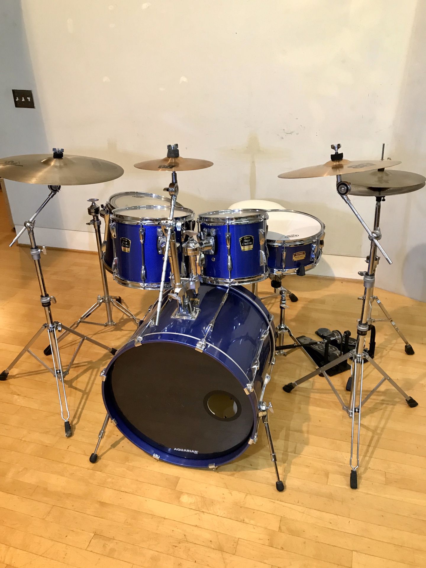Yamaha Stage Custom Advantage 5 piece blue drum set drums kit Sabian AA XS20 cymbals pearl double bass pedal DW5000 HH $750 Ontario